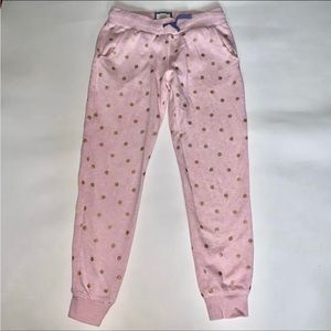 Girls Mini Boden Sweat Pants Joggers 10y pink gold foil dots